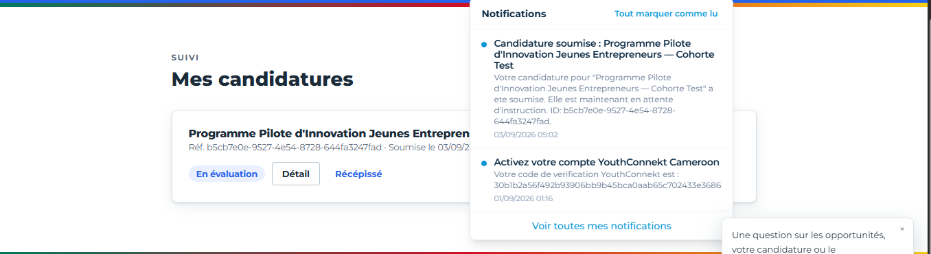 Exemple de notification de candidature soumise