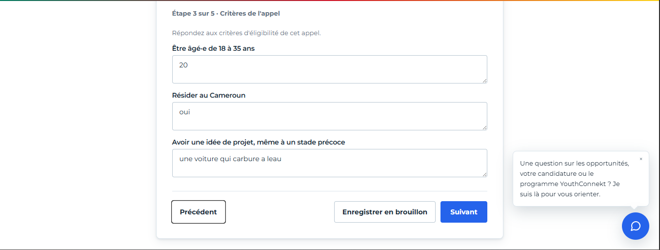 Boutons de navigation de l'étape 3 du formulaire de candidature