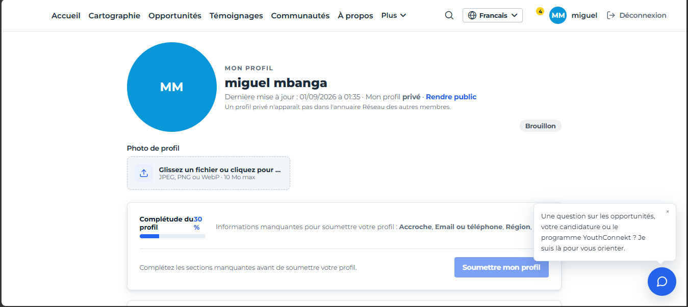 Page Mon profil