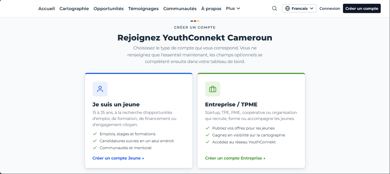 Choix du type de compte
