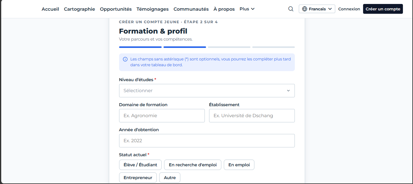 Formulaire formation et profil