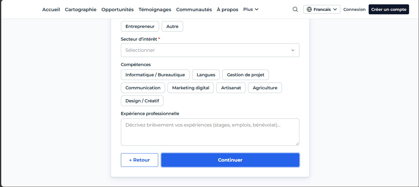 Formulaire formation et profil (suite) — compétences